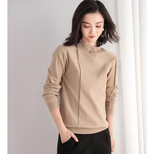 Women sweaters high quality autumn clothing for female o-neck pullovers fashion Solid color full sleeve knitted girl tops