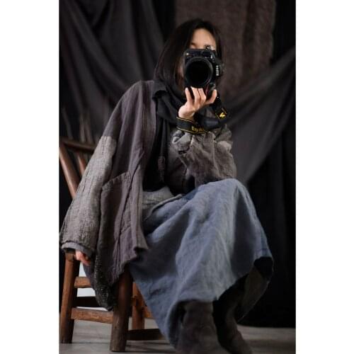 Women Loose Spring Autumn Patchwork Linen Jackets Ladies Vintage Flax Coat Outerwear Female Coat 2021