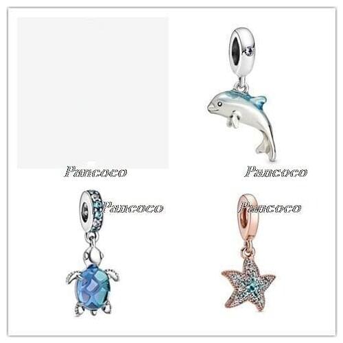 25 Sterling Silver Charm Shimmering Dolphin Dangle Charm Bead Fit Women Pandora Bracelet & Necklace Diy Jewelry