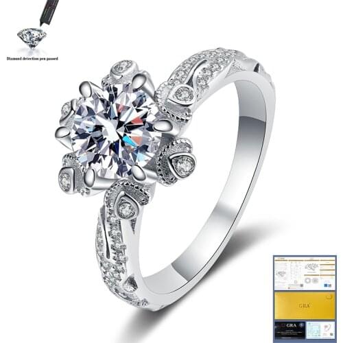100% 925 sterling silver ladies wedding party ring natural AAA moissanite jewelry gemstone 1ct 6.5mm high quality ring
