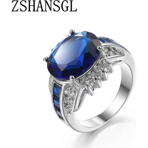 Top Quality sterling silver jewelry Blue CZ Cubic Zirconia Ring Bague Fashion Zirconia Anniversary Jewelry For Women anel