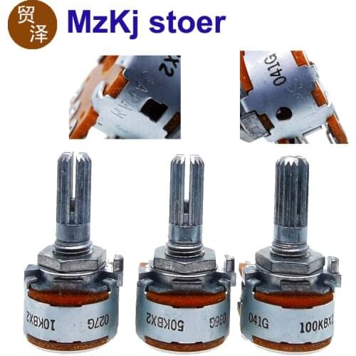 1Pcs New Japan ALPS RK163-20mm 10K 50K 100K Duplex Potentiometer 16-Type 10KBX2 50KBX2 100KBX2 DIY HiFi