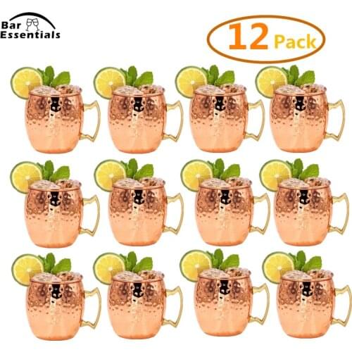 12 PCS 550ml Copper Plated Barrel Hammered Moscow Mule Mug Coffee Cup Beer Cup Set of 12