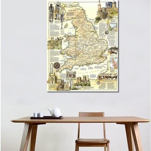 150x220cm World Map Printed Medieval England Map Vinyl Spray Painting Wall Art Map Posters and Prints Living Room