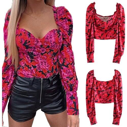 2020 Womens Deep-V Long Sleeve T-Shirt High waist Bodysuit Slim Fit Sexy Black Red Top New Arrival