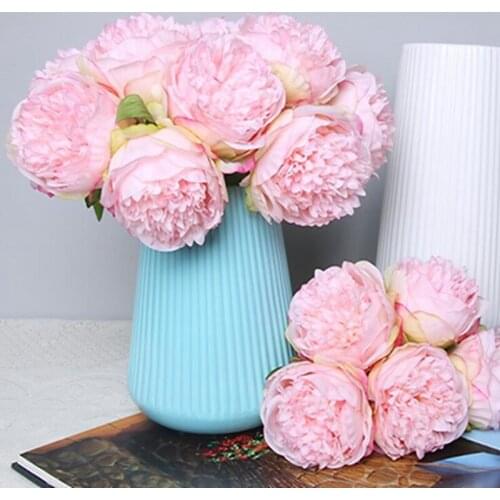 5Pcs/set Multicolor Silk Peony Artificial Flowers Bouquet 5 Big Head Cheap Fake Flowers For Home Wedding Decoration Indoor