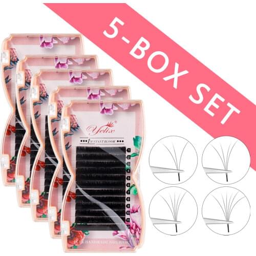 5pcs Yelix Easy Fanning Eyelash Extensions Wholesale Volume Lashes Mix Camellia Bloom Lash Extension Supplies Pink Eyelash Box