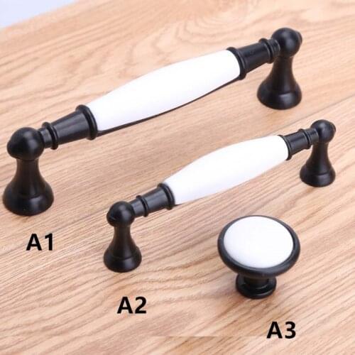 96 128mm modern simple white ceramic kitchen cabient wardrobe door handle black drawer shoe cabinet cupboard dresser knob pull 5
