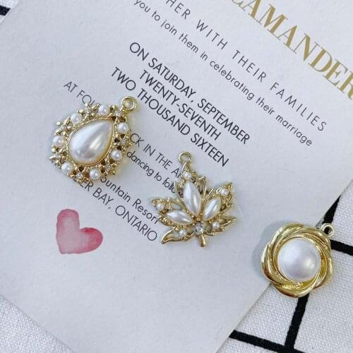 Free Shipping 20pcs Gold Tone Plated Crystal Rhinestone Pearl Paved Zinc Alloy Jewelry Charms Flower Leaf Water Drop Pendants