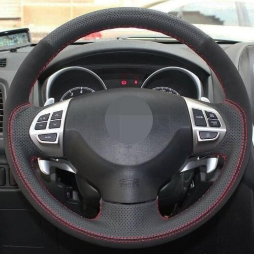 Car Steering Wheel Cover Hand-Stitched Non-Slip Black Genuine Leather For Mitsubishi Lancer EX Outlander ASX Pajero Sport