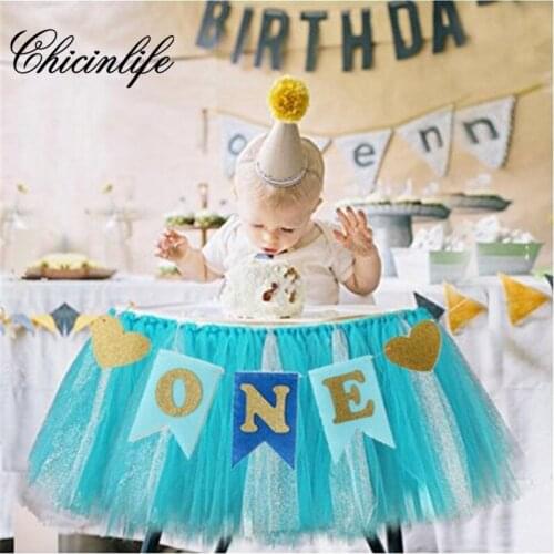 Chicinlife 1Set First birthday ONE Banner Party Kids Photo Booth Props Happy birthday Garland baby Shower decoration