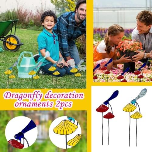 Flower Pot Decorated With Iron-dragonfly Garden Decoration Insert Outdoor Props Garden Sculpture Craft Art Decor Accessiories