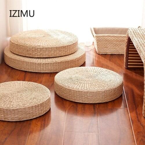 IZIMU Decorative Cushions Home Decor Outdoor Garden Cushion Rattan Chair Handmade Woven Seat Futon Yoga Mat Thicken Straw Round