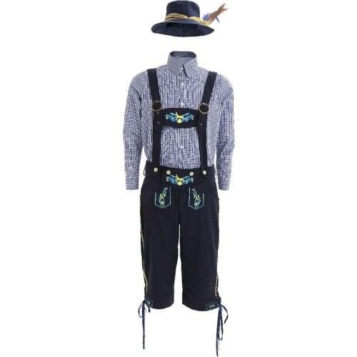 Mens Oktoberfest Lederhosen with Suspenders Hat Costumes Set For Man Party Cosplay Waiter Farmer Game Costumes Size M XL