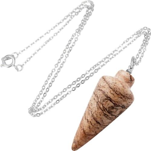 SUNYIK Picture Stone Healing Dowsing Reiki Chakra Charm Pendant Pendulum With Chain