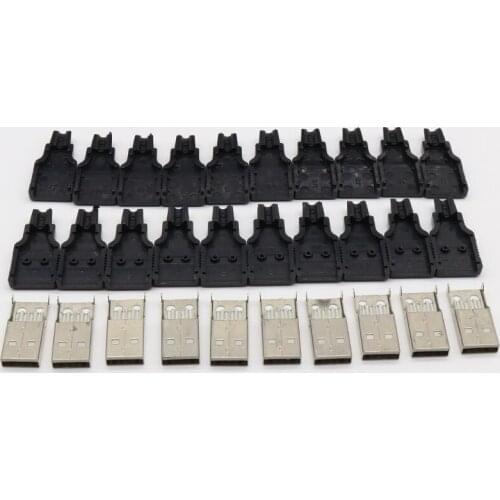 IMC hot New 10pcs Type A Male USB 4 Pin Plug Socket Connector With Black Plastic Cover