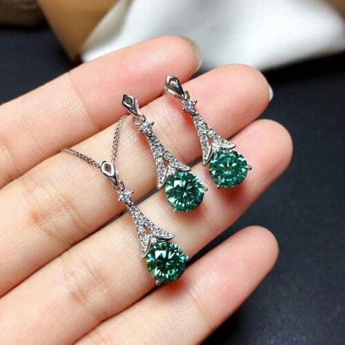 Luxury 1ct Green Moissanite Jewelry set 925 Sterling Silver Party Wedding Earrings Necklace For Women Bridal Jewelry Gift
