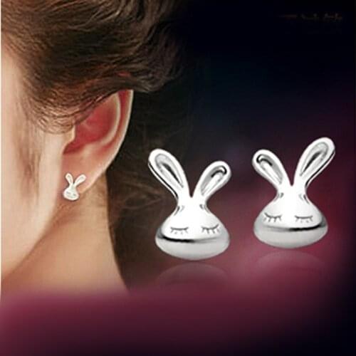 Tiny White Rabbit Stud Earrings for Women Children Kids Ear Jewelry Cute Animal Bunny Piercing Earring Gifts Womens Jewelry