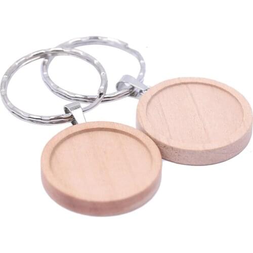 20pcs Round Wood Cabochon 25mm Key Chain Base Setting Diy Metal Keychain For Crafts Jewelry Making