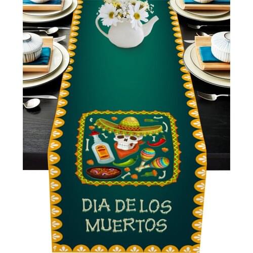 Mexican Festival Food Skull Table Runner Home Kitchen Dining Table Decor Tablecloth and Placemats Wedding Table Decor