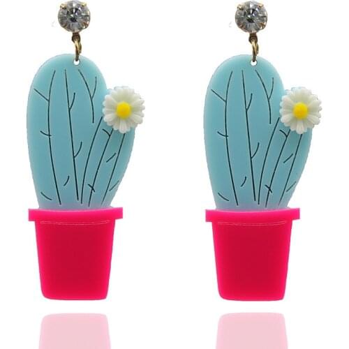 Korean Style Cute Cactus Acrylic Drop Earrings For Women Girls New Fashion Flower Plant Earrings 2019 Brinco Jewelry Accessories