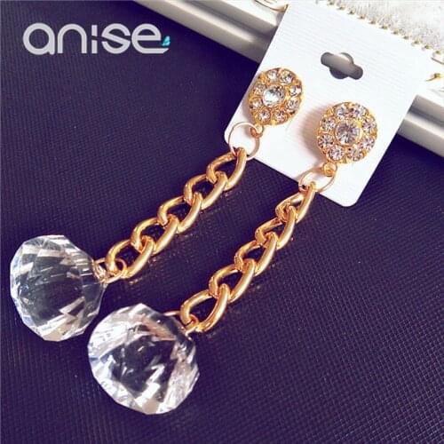 Anise Fashion Big Crystal Stud Earrings Rhinestone Metal Chain Pendant Long Earrings Woman Exaggerated Punk Oorbellen Jewelry