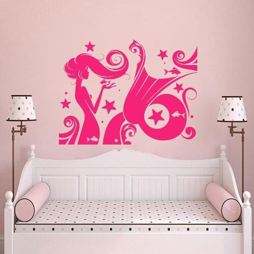 Sea Mermaid Wall Decal Vinyl Ocean Star Marine Fish Nersery Wall Stickers For Girls Rooms Decoration Wallpaper Removable Z463