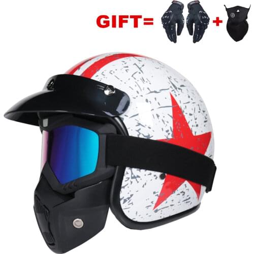 Motorcycle Helmet Open Face Vintage Retro Motorbike Leather Cafe Racer Cascos Jet Pilot Casque Vespa MTB Capacete De Moto