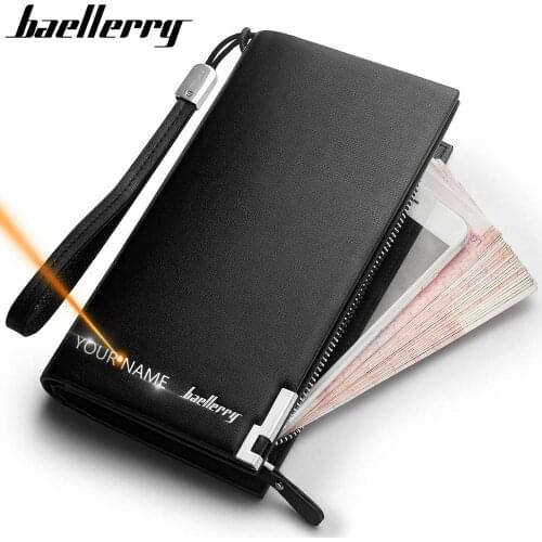 2020 Men Wallets Name Engraving High Quality Long Card Holder Male Purse Zipper Large Capacity Brand PU Leather Wallet For Men