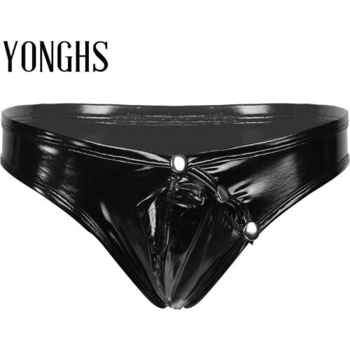 Mens Lingerie Low-waist Triangle Briefs Erotic Imitation Costume Faux Patent Leather Underwear Low Waist Bulge Pouch Panties