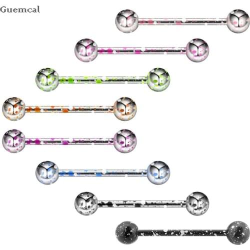 Guemcal 8pcs Hot-selling Creative Multi-color Paint Straight Bar Tongue Nail Set Piercing Jewelry