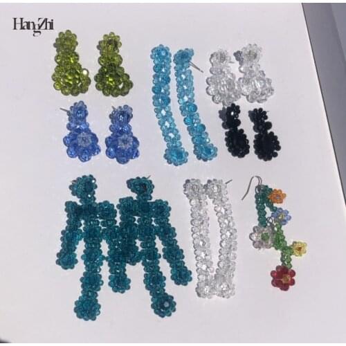 HangZhi New Korean Resin Color Stereoscopic Transparent Flowers Beaded Crystal Long Drop Earring For Women Girl Hot Jewelry Gift