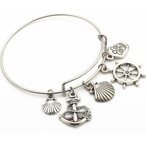 New Arrival 1pcs/lot rudder shell boat anchor Bracelets replaceable Bracelet adjust Bangles charms Jewelry