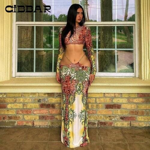 CIBBAR Autumn Leopard Print Sexy Hollow Out Maxi Dress Women Hipster Elegant Club Partywear Long Sleeve Retro Female Dresses New