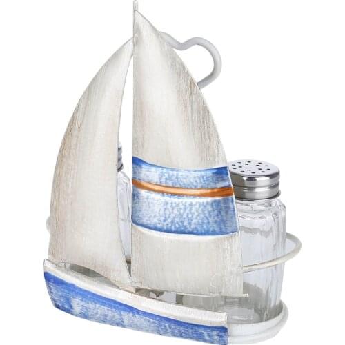Tooarts Sailing Boat Condiment Rack Sauce and Pepper Bottle Storage Iron Holder Handy Table Organizer Kitchen Decoration