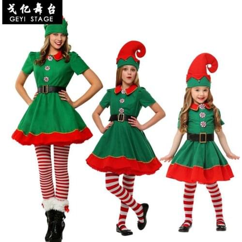 Christmas Outfit Girls Holiday Elf Costume Family Christmas Costume Parent Children Women Christmas Dress