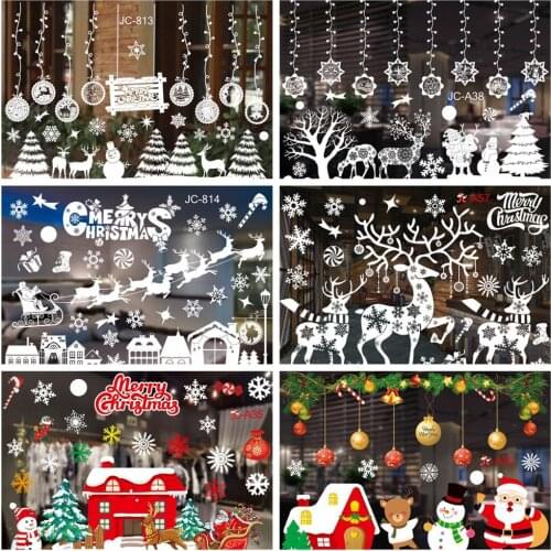 Merry Christmas Decor Window Stickers Santa Elk Wall Sticker For Christmas Home Door Window Display Decor Happy New Year 2021