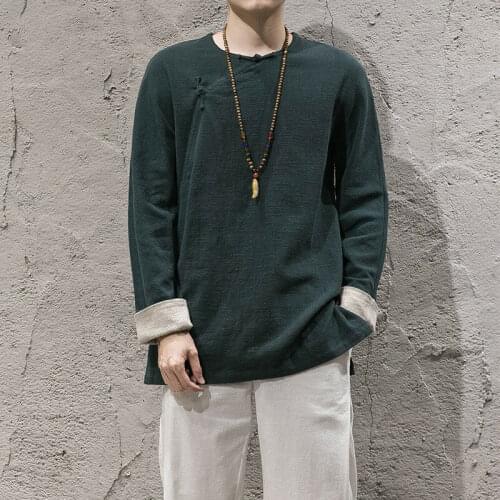 Mens Chinese Retro Cotton Linen Casual Comfy Blouse Kung Fu Shirts Tops