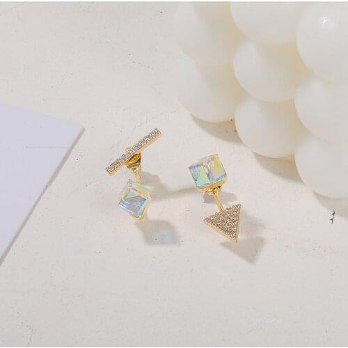 Triangle Asymmetrical Rhinestone Square Colorful Earrings Elegant Temperament Magic Fairy Stud Earrings Cute Jewelry