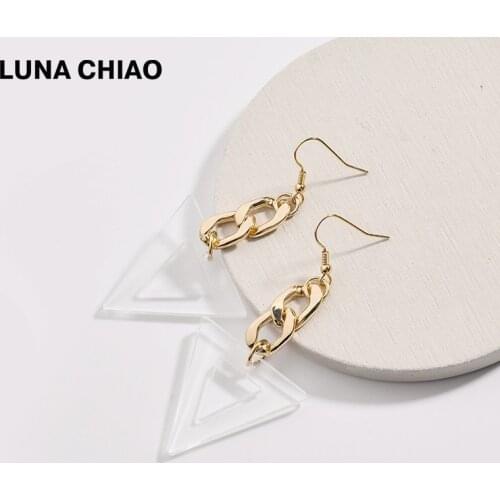 LUNA CHIAO Thick Flat Chain Triangle Transparent Clear Acrylic Pendant Drop Earrings for Women