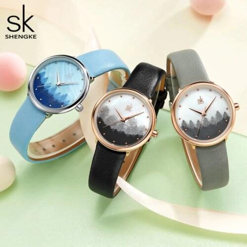Shengke 2021 Original Desgin Chinese Style Leather Women Watch Japan Movement Causal Girl Wristwatch Reloj Mujer