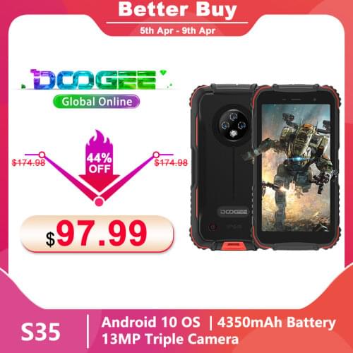 DOOGEE S35 IP68 Waterproof Rugged Phone Android 10.0 Quad Core 1.25GHz 28nm 2GB+16GB Mobile Phone 4350mAh Battery Smartphone