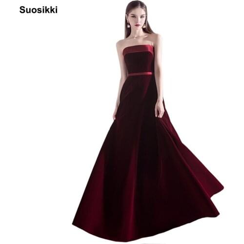 Evening Dress Vestido De Festa Longo Strapless Velvet Prom Party Formal Grown Long Dress