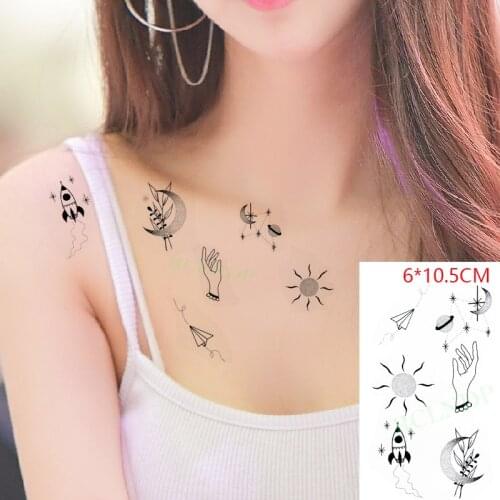Waterproof Temporary Tattoo Sticker Sun Moon Flower Airplane Small Body Art Flash Tattoo Fake Tattoo for Women Men