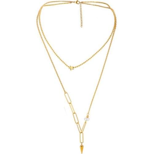 New Fashion Gold Color Star Cone Pendant Necklace Double-layer Stainless Steel Jewelry For Woman Gift Not Fade Wholesale