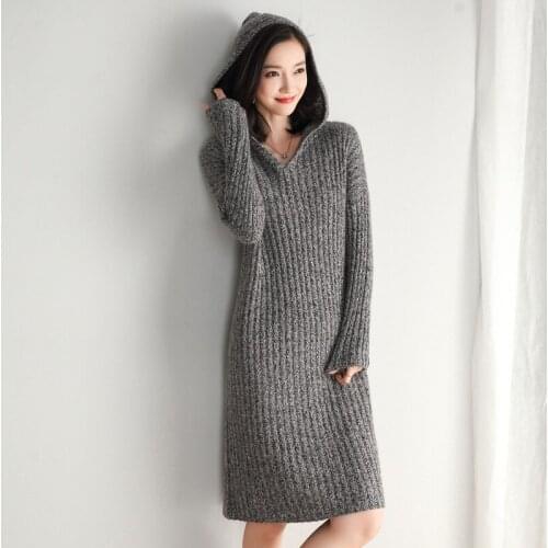 2020 New Autumn Sweater Dress Lady Sweater Fashion Solid Color Hooden Sweaters Dress Pullovers Free Shipping