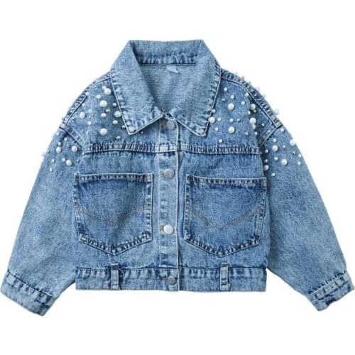 2020 Big Girls Fashion Beaded Denim Jacket Spring Autumn Trench Coats Kids Cool Casual Jackets Children Outfits Clothes 4-12T
