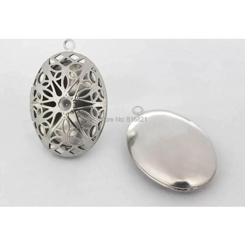 39x26mm Stainless Steel Locket Pendant Oval Filigree Essential Oil Aromatherapy Diffuser Perfume photo Locket Pendant Charms