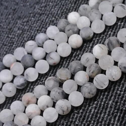 6-12mm Natural Black Rutilated Quartz Beads Round Matte Frost DIY Loose Beads For Jewelry Making beads Accessories 15'' Gift
