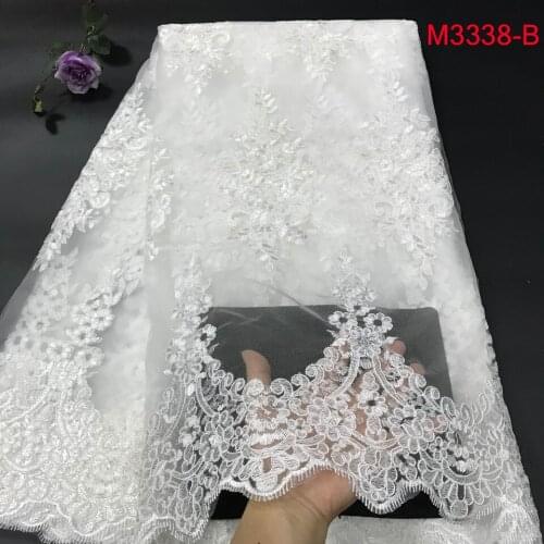 African Material Beaded Lace Fabric For Wedding White Nigerian French Lace Fabric 2021 High Quality Lace Material M33383